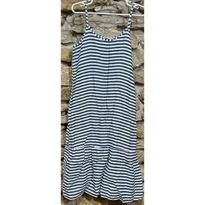 Francesca Bettini Navy Blue White Striped Pure Linen Midi Dress Medium